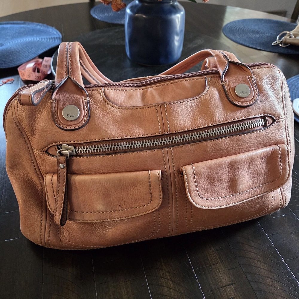 DONATED TO SHELTER Fossil Tan Leather Shoulder Bag